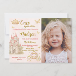 Pink Royal Castle Party Invite with photo