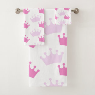 Pink Royal Crowns Fairytale Prince Storybook Decor Bath Towel Set