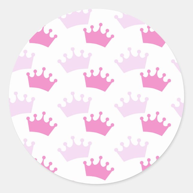 Pink Royal Crowns Fairytale Princess Baby Shower Classic Round Sticker (Front)