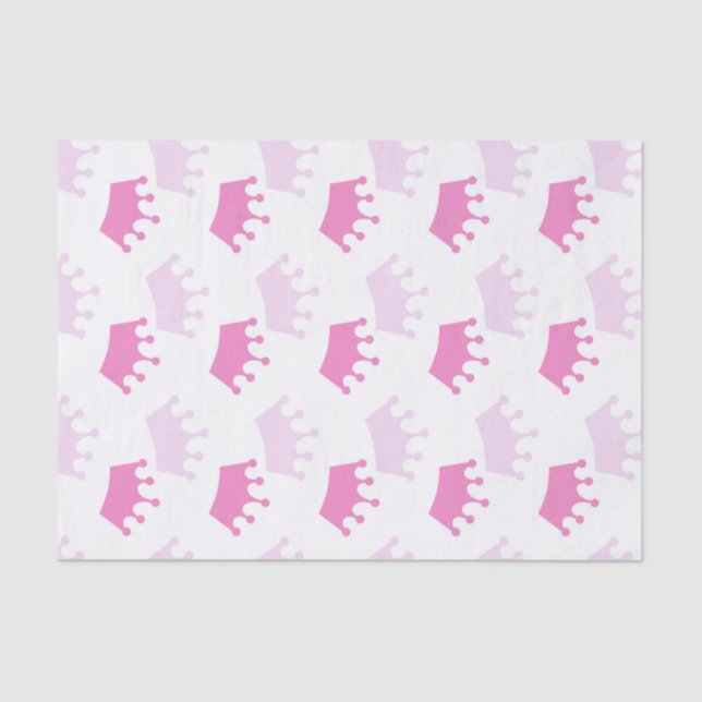 Pink Royal Crowns Fairytale Princess Baby Shower Tissue Paper (Front)