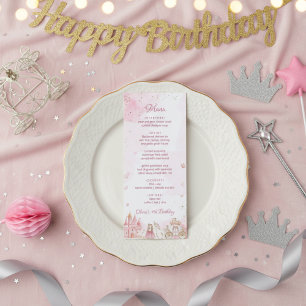 Pink Royal Princess Castle Unicorn 4th Birthday Menu