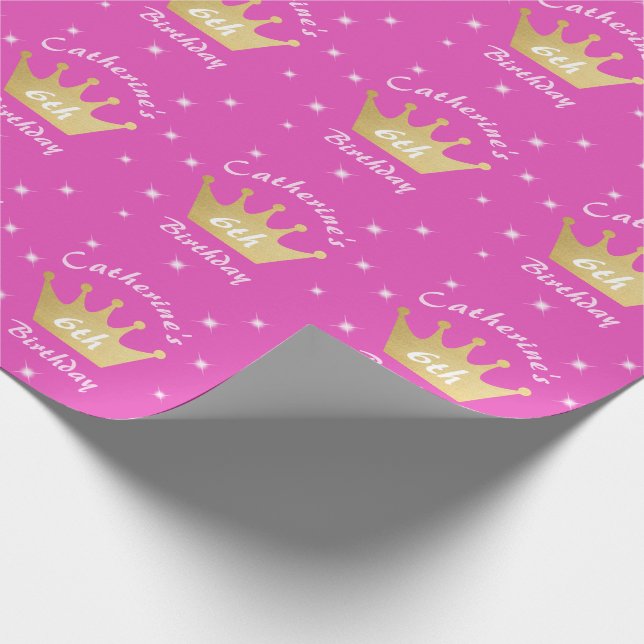 Pink Royal Princess Crown Girl Birthday Wrapping Paper (Corner)