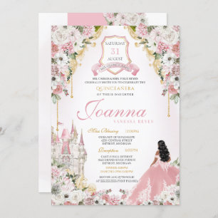 Pink Royal Princess Elegant Castle Quinceanera Invitation