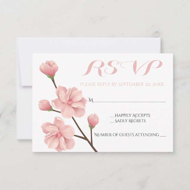 PINK RSVP FLORAL CHERRY BLOSSOMS WEDDING FLOWERS (Front)