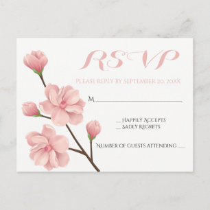PINK RSVP FLORAL CHERRY BLOSSOMS WEDDING FLOWERS INVITATION POSTCARD