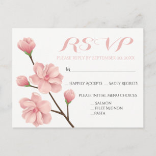 PINK RSVP FLORAL CHERRY BLOSSOMS WEDDING FLOWERS INVITATION POSTCARD