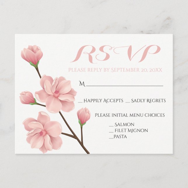 PINK RSVP FLORAL CHERRY BLOSSOMS WEDDING FLOWERS INVITATION POSTCARD (Front)