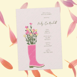 Pink Rubber Boot Vase Wildflower Bridal Shower Invitation