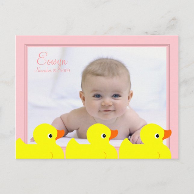Pink Rubber Ducky Frame Announcement Postcard (Front)