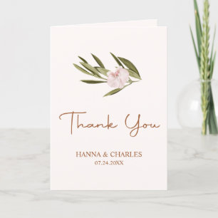 Pink Ruby Greenery Orchid Eucalyptus Wedding Thank You Card