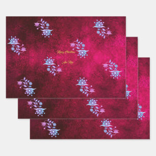 Pink & Ruby Merry Christmas Holiday Blessings Wrapping Paper Sheet