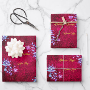 Pink & Ruby Merry Christmas Holiday Blessings Wrapping Paper Sheet