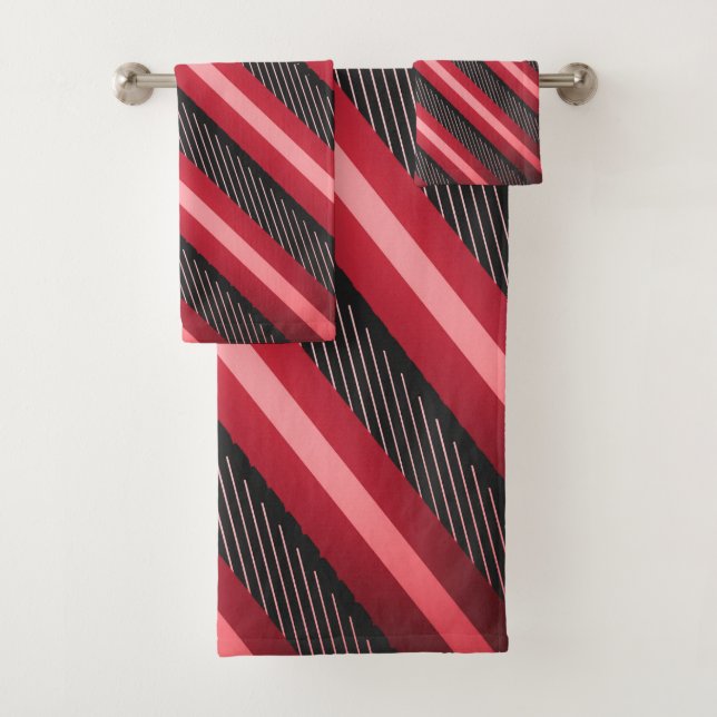 Pink-Ruby Stripe Print Bath Towel Set (Insitu)