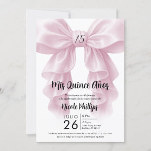 Pink Ruffle Cascade Bow Elegant Quinceañera Party Invitation