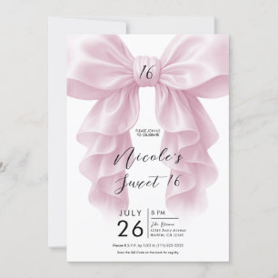 Pink Ruffle Cascade Bow Elegant Sweet 16 Party Invitation