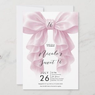 Pink Ruffle Cascade Bow Elegant Sweet 16 Party Invitation