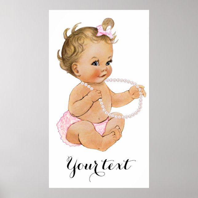 Pink Ruffle Pants Pearls Girl Baby Shower Poster (Front)