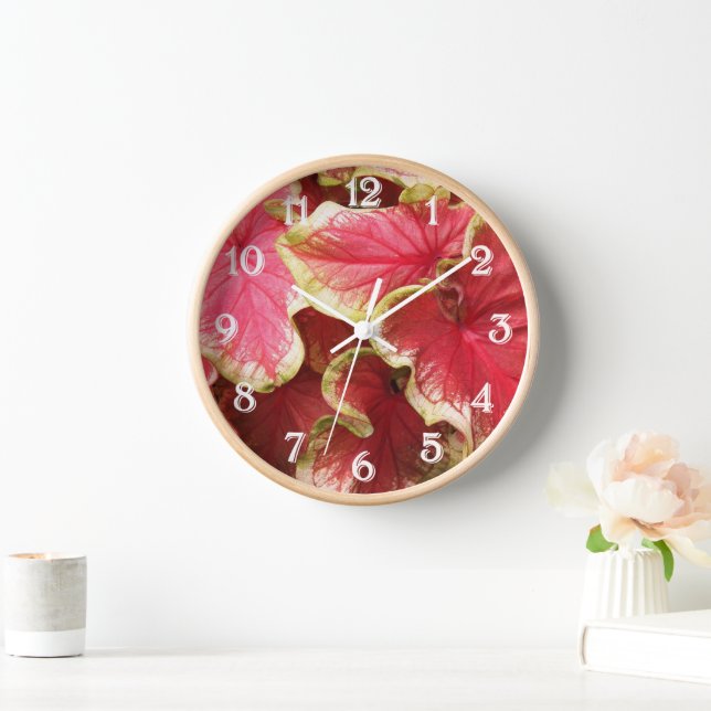 Pink Ruffled Caladium Leaves Floral Clock (Home)