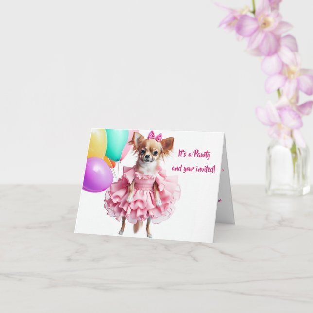 Pink Ruffles Chihuahua Birthday Party Invitation (Orchid)