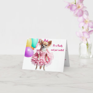 Pink Ruffles Chihuahua Birthday Party Invitation
