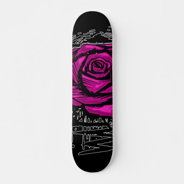 Pink Rugged Rose Graffiti Art • Urban Street Style Skateboard (Front)