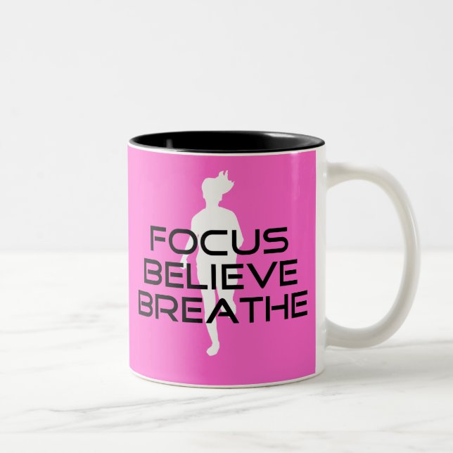Pink Running Focus Believe Breathe Two-Tone Coffee Mug (Right)