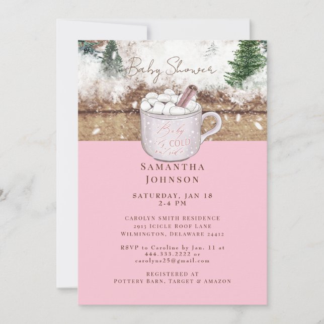 Pink Rustic Baby It's Cold Outside Shower Invitation (Front)