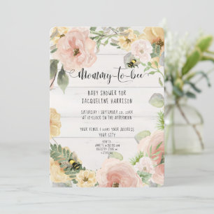 Pink Rustic BOHO Flowers Mummy to Bee Shower Invitation