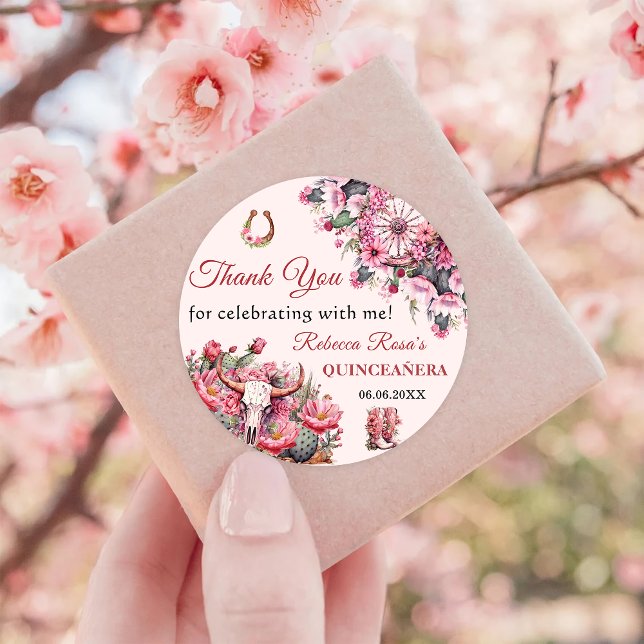 Pink Rustic Boho Western Charra Theme Quinceanera Classic Round Sticker (Creator Uploaded)