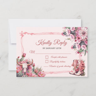 Pink Rustic Boho Western Charra Theme Quinceanera  RSVP Card