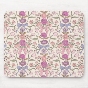 Pink Rustic Bows and Blossoms Mouse Mat