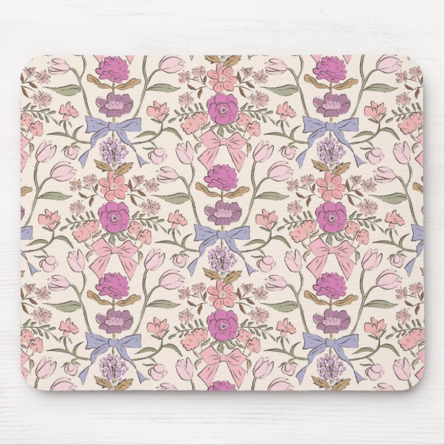Pink Rustic Bows and Blossoms Mouse Mat (Front)