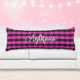 Pink Rustic Buffalo Check Plaid Monogrammed Body Cushion