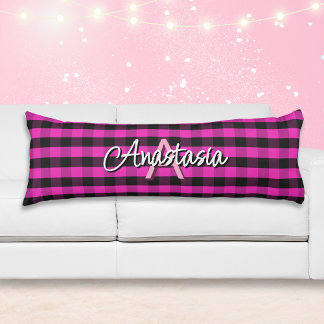 Pink Rustic Buffalo Check Plaid Monogrammed Body Cushion