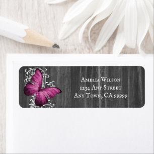 Pink Rustic Butterfly Return Address Label