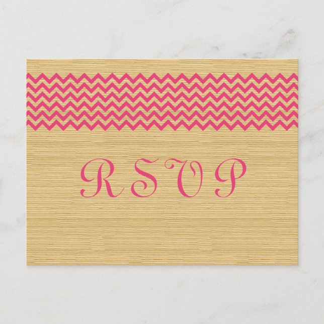 Pink Rustic Chevron RSVP Postcard (Front)