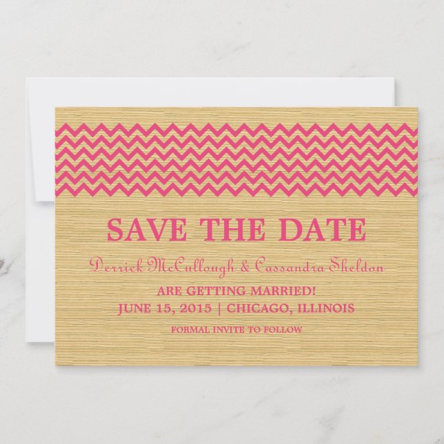 Pink Rustic Chevron Save the Date Invite (Front)