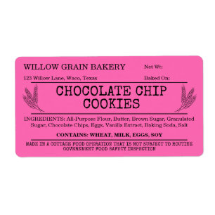Pink Rustic Cottage Chocolate Chip Cookie Label