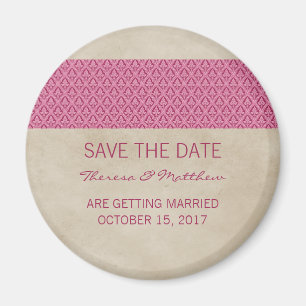 Pink Rustic Damask Save the Date Magnet