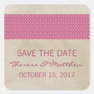 Pink Rustic Damask Save the Date Stickers