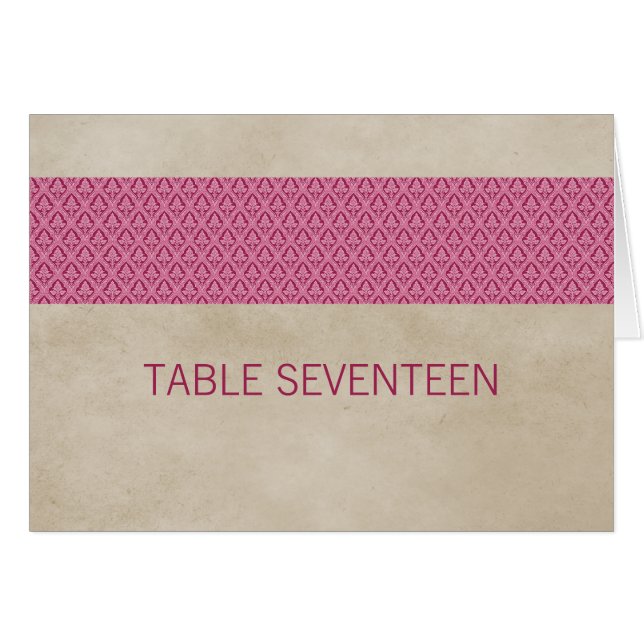 Pink Rustic Damask Table Number Card (Front Horizontal)