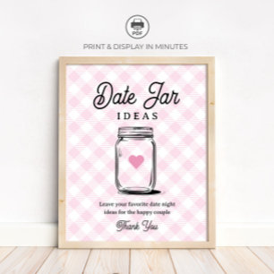 Pink Rustic Date Jar Ideas Sign for Bridal Shower