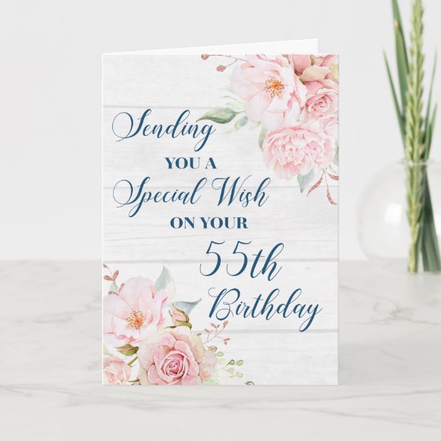 Pink Rustic Flowers Happy 55th Birthday Card (Front)