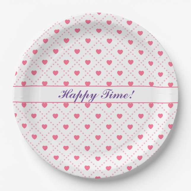 Pink Rustic Heart Valentines Day Collection Paper Plate (Front)