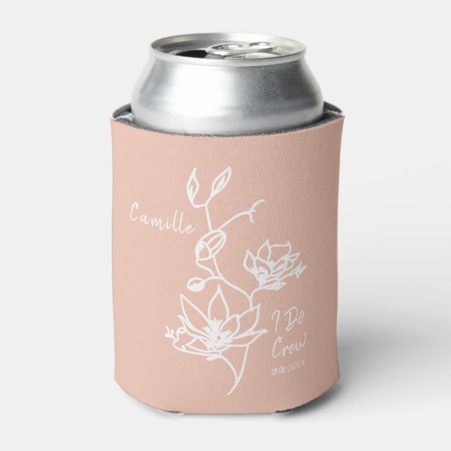 Pink Rustic I Do Crew Bridesmaid Bridal Party Can Cooler (Can Front)