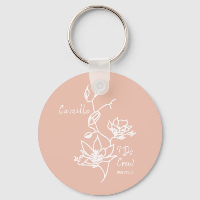 Pink Rustic I Do Crew Bridesmaid Bridal Party Can  Key Ring (Front)