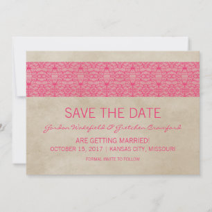 Pink Rustic Lace Save the Date Invite