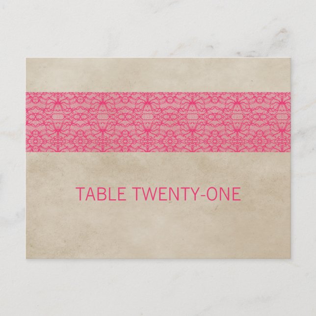 Pink Rustic Lace Table Number Postcard (Front)