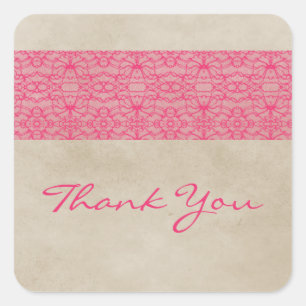 Pink Rustic Lace Thank You Stickers