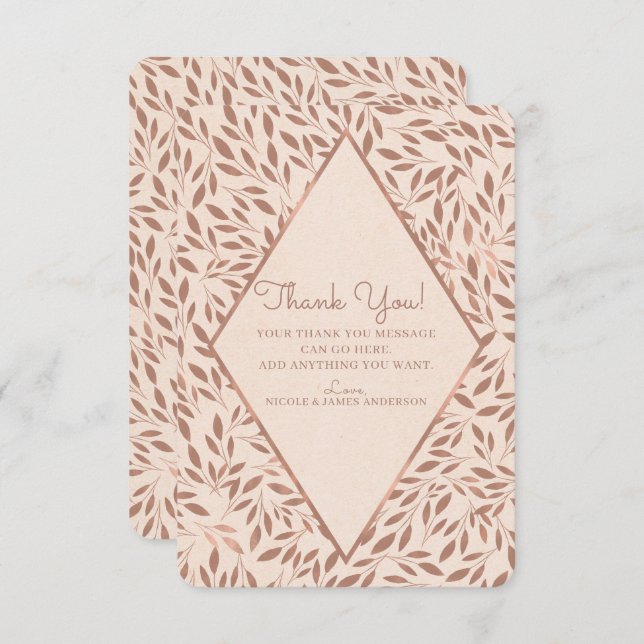 Pink Rustic Leaves Botanical Glam Thank You Invitation (Front/Back)